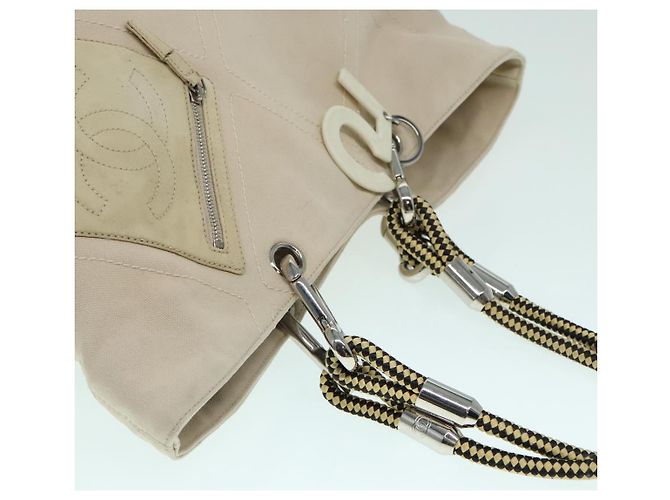 CHANEL COCO Tote Bag aus Canvas Beige Silber CC Auth bs18464 - Ansicht 6