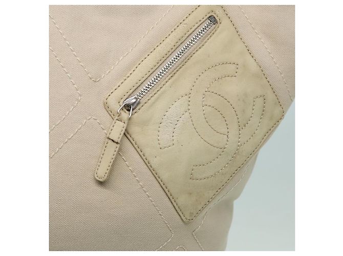 CHANEL COCO Tote Bag aus Canvas Beige Silber CC Auth bs18464 - Ansicht 9