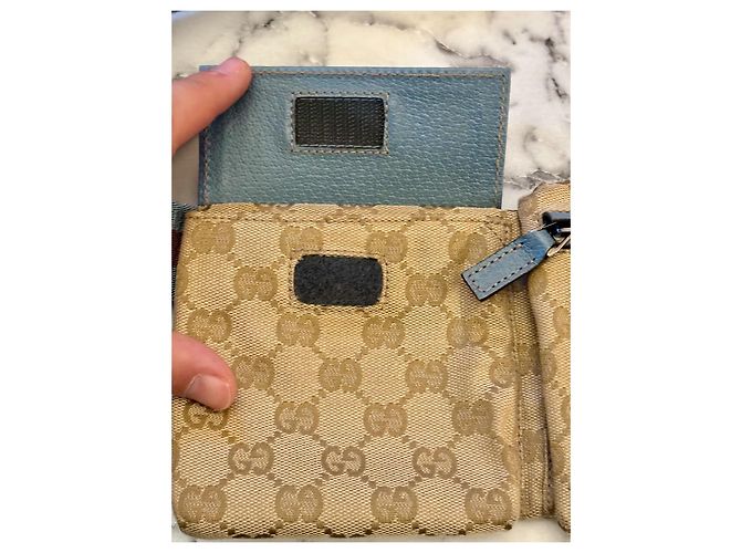 Gucci Belt bag a doppia tasca GG Monogram Web blu Marrone Beige - vista 11