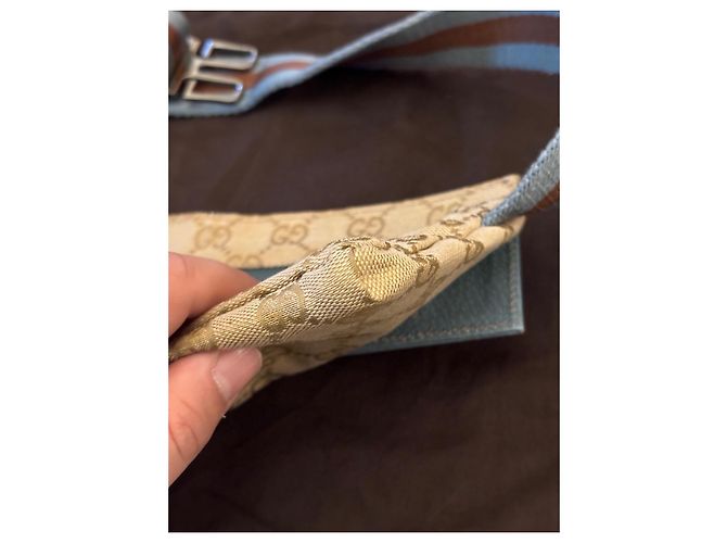 Gucci Belt bag a doppia tasca GG Monogram Web blu Marrone Beige - vista 5