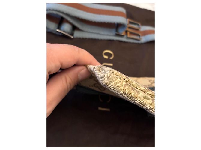 Gucci Belt bag a doppia tasca GG Monogram Web blu Marrone Beige - vista 6