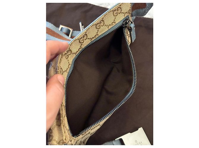 Gucci Belt bag a doppia tasca GG Monogram Web blu Marrone Beige - vista 7