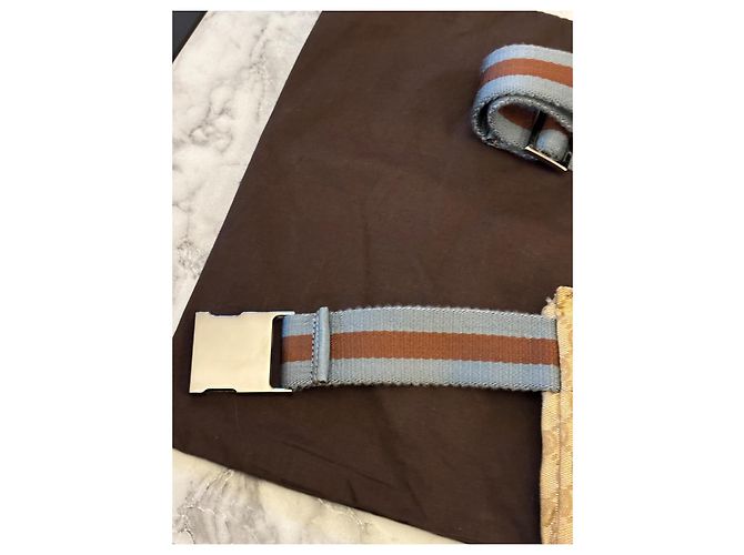 Gucci Belt bag a doppia tasca GG Monogram Web blu Marrone Beige - vista 8