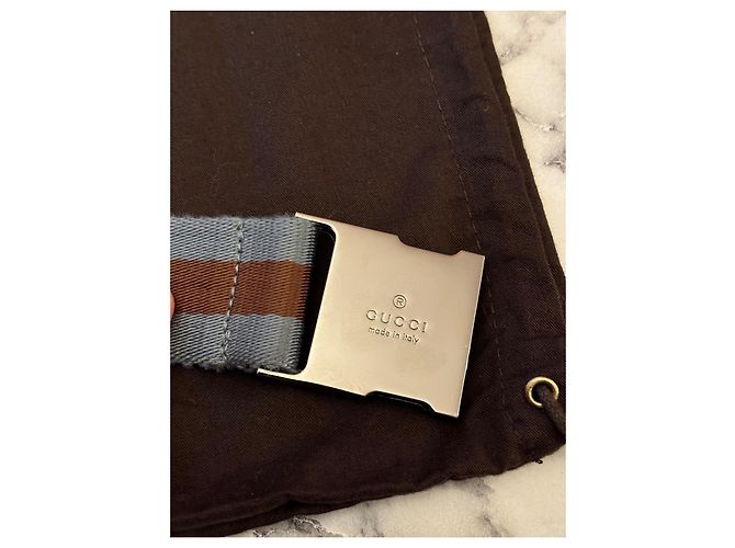 Gucci Belt bag a doppia tasca GG Monogram Web blu Marrone Beige - vista 9