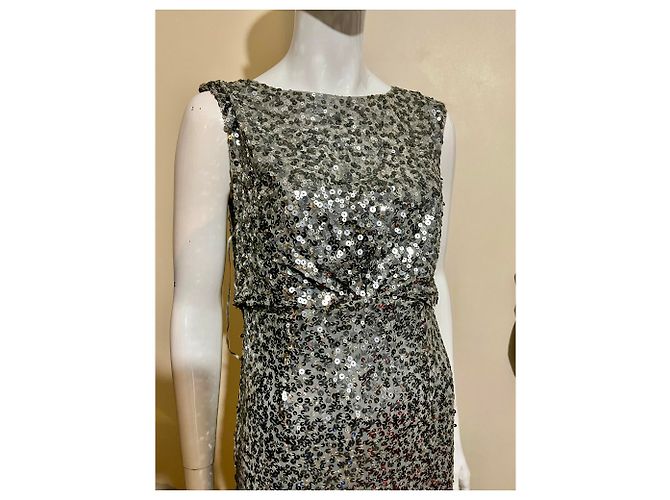 Jenny Packham Abito da sera in paillettes argento "Carrie" - vista 8