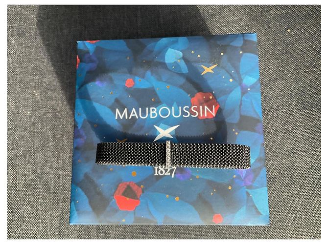 Bracciale Mauboussin Me neither in acciaio nero e oro bianco - vista 7