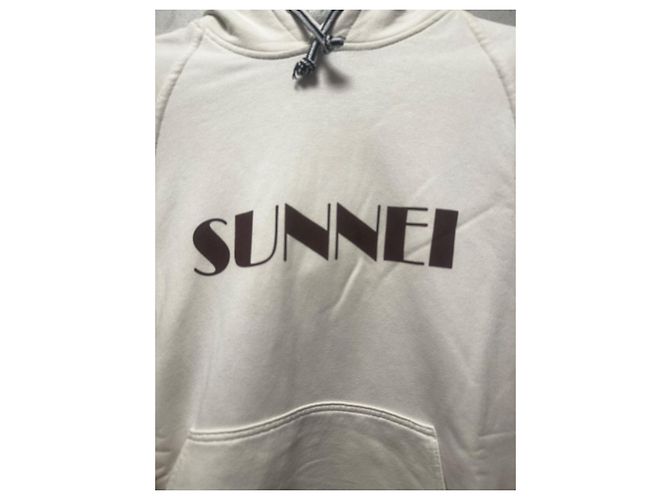 Autre Marque Moletom com capuz Sunnei Logo Marfim Marrom Algodão Branco Bege - vista 2