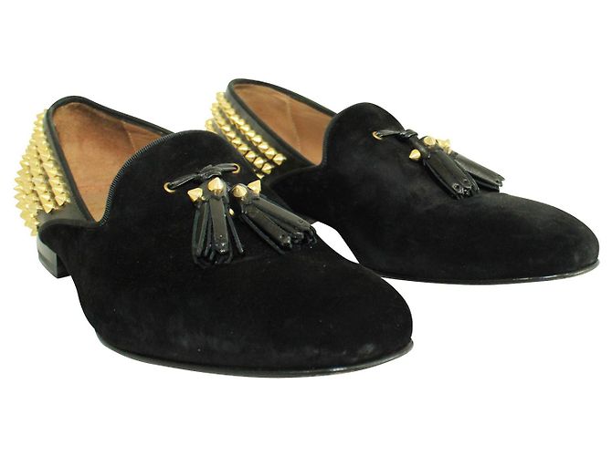 Christian Louboutin Mocassini in suede nero con borchie dorate - vista 2