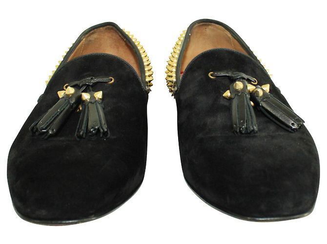 Christian Louboutin Mocassini in suede nero con borchie dorate - vista 3