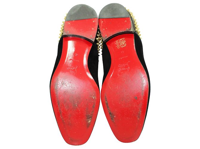 Christian Louboutin Mocassini in suede nero con borchie dorate - vista 5