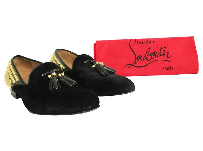 Christian Louboutin Mocassini in suede nero con borchie dorate - vista 7