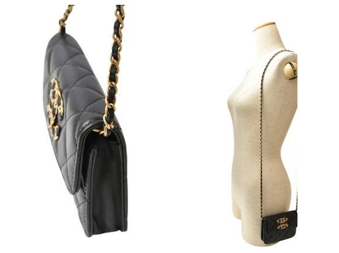 Wallet On Chain Cartera Chanel Con Cadena Negro - vista 3