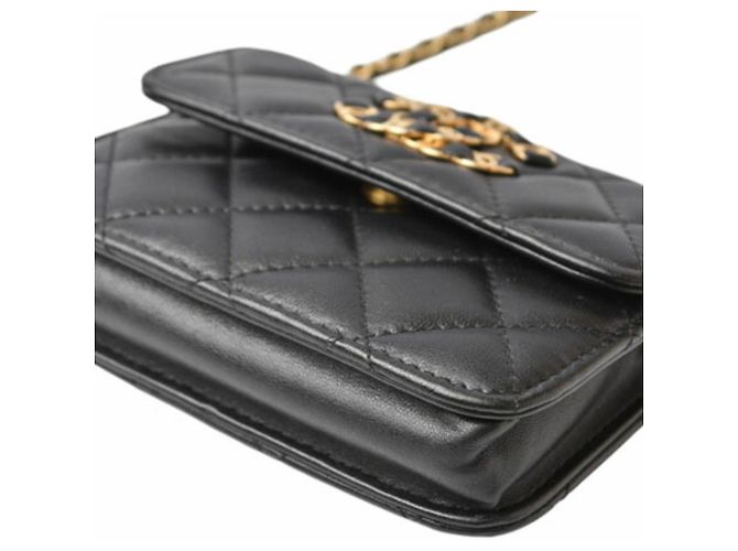 Wallet On Chain Cartera Chanel Con Cadena Negro - vista 5