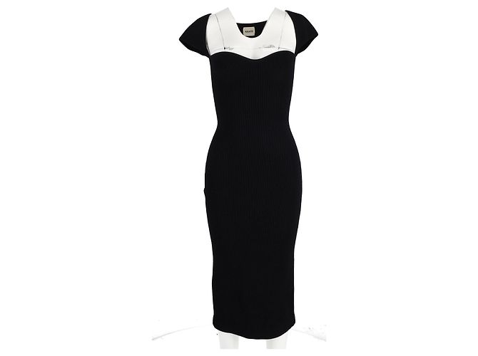 Vestido midi de lana negra Khaite Allegra con escote en forma de corazón - vista 4