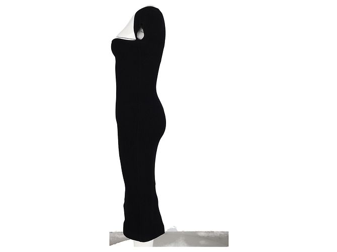 Vestido midi de lana negra Khaite Allegra con escote en forma de corazón - vista 5