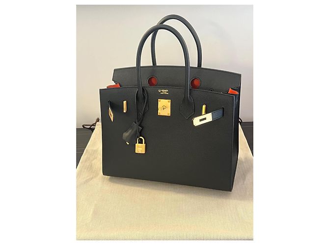 Hermès Birkin 30 Sellier Epsom Nero Arancio Arancione - vista 12