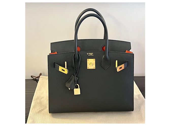 Hermès Birkin 30 Sellier Epsom Nero Arancio Arancione - vista 2