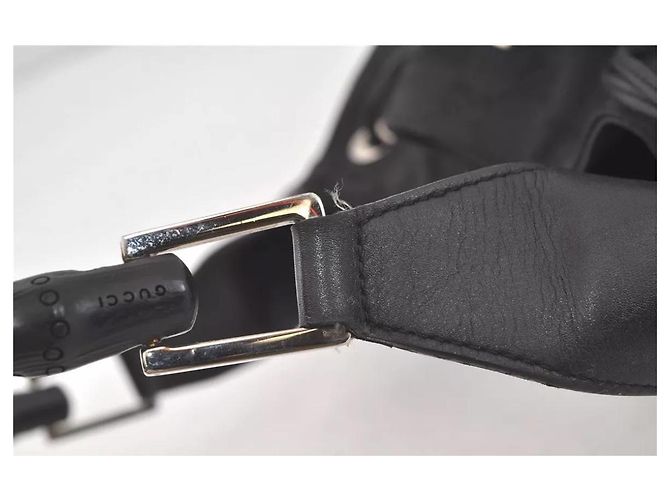 Bamboo Borsa a cordoncino in bambù GUCCI GG canvas pelle 0014033 nera 1974L Nero - vista 3