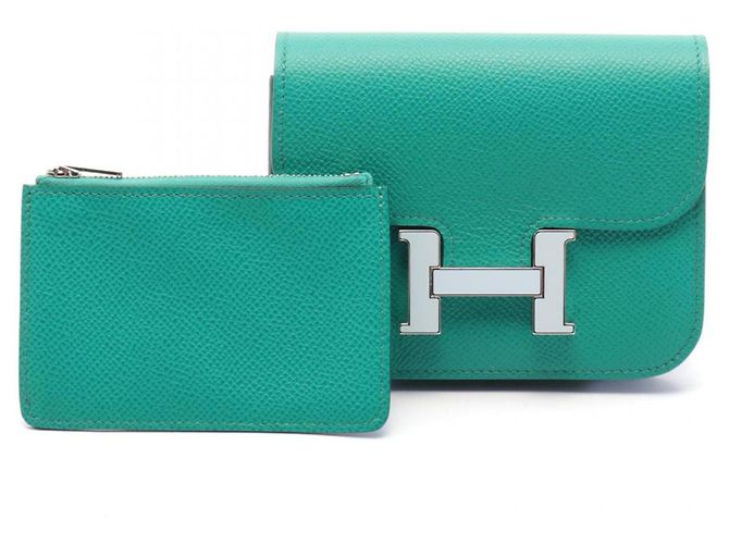 Hermès Billetera bi-fold Hermes Constance Mint Verde - vista 7
