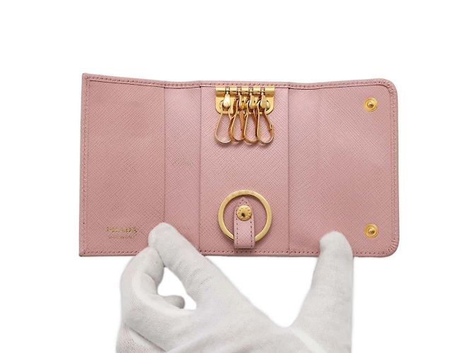 Llaveiro de cuero Saffiano de Prada en rosa - vista 4