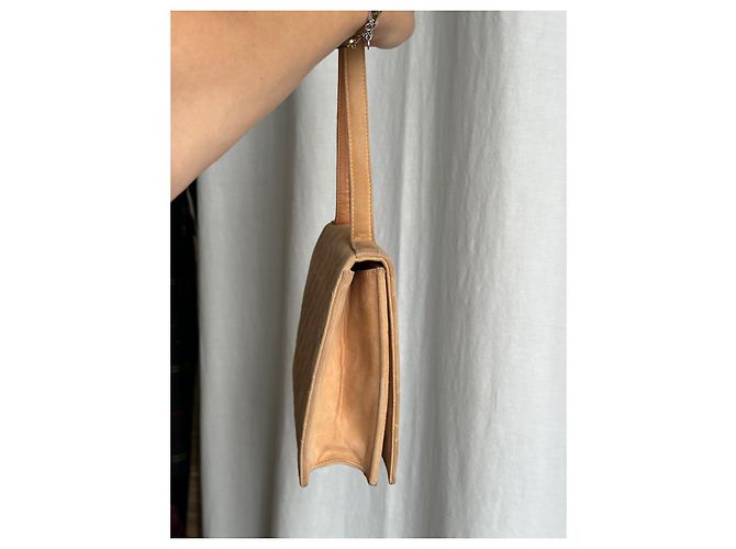 Chanel Mademoiselle Borsa a mano in suede beige trapuntata - vista 3