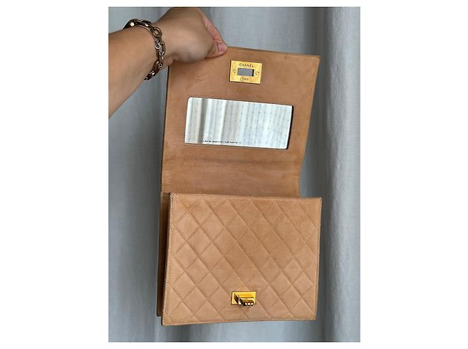 Chanel Mademoiselle Borsa a mano in suede beige trapuntata - vista 5