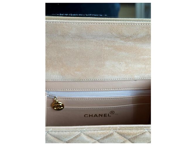 Chanel Mademoiselle Borsa a mano in suede beige trapuntata - vista 6