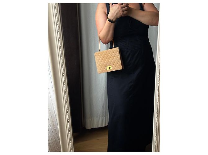 Chanel Mademoiselle Borsa a mano in suede beige trapuntata - vista 8