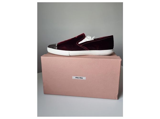 Sneakers/allenatori in velluto bordeaux Miu Miu Bianco Bordò - vista 3