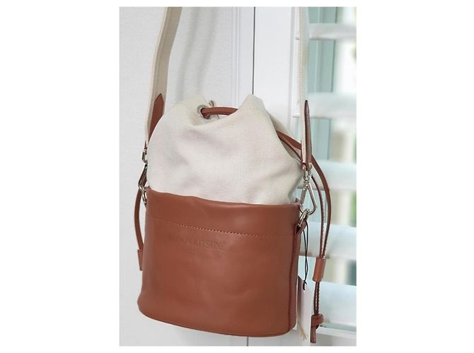 Autre Marque Borsa a secchiello Maison Kitsuné Camel in pelle e cotone Cammello - vista 3