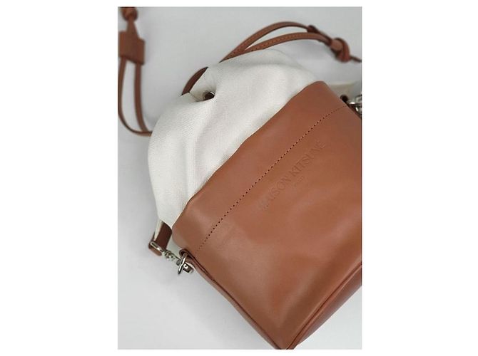Autre Marque Borsa a secchiello Maison Kitsuné Camel in pelle e cotone Cammello - vista 6