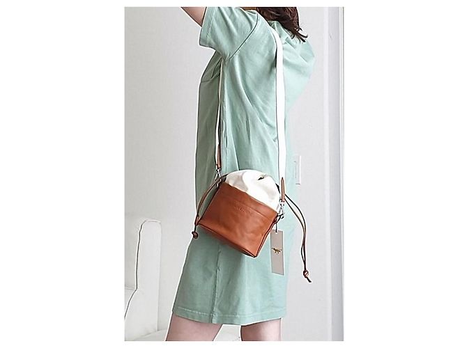 Autre Marque Borsa a secchiello Maison Kitsuné Camel in pelle e cotone Cammello - vista 9