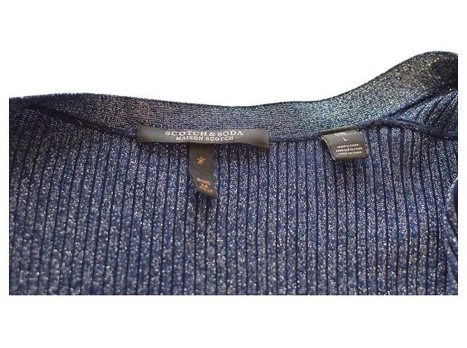 Scotch and Soda Blauer metallischer langer Cardigan L - Ansicht 3