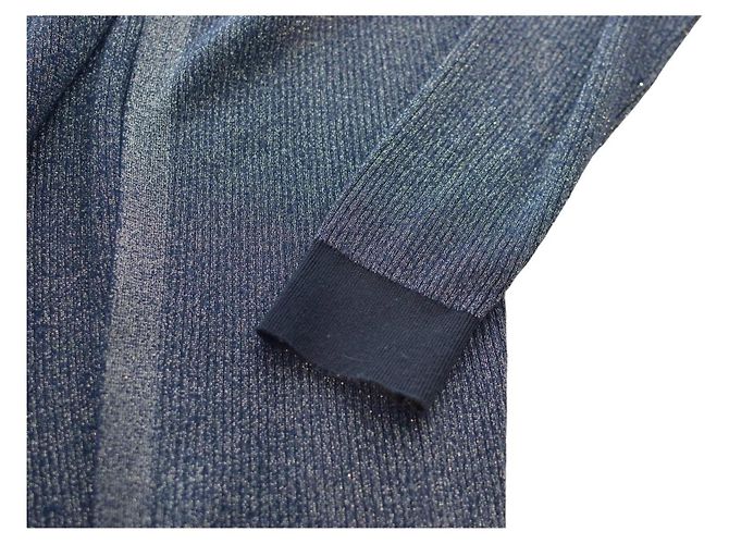 Scotch and Soda Blauer metallischer langer Cardigan L - Ansicht 4