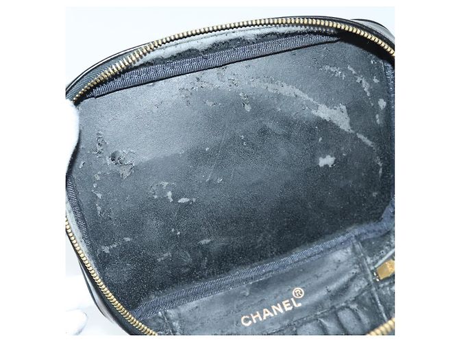 CHANEL COCO Marca Pouch Vanity Pelle verniciata Nera Oro CC Auth bs18347 Nero D'oro - vista 16