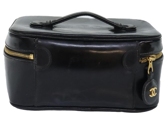 CHANEL COCO Marca Pouch Vanity Pelle verniciata Nera Oro CC Auth bs18347 Nero D'oro - vista 3