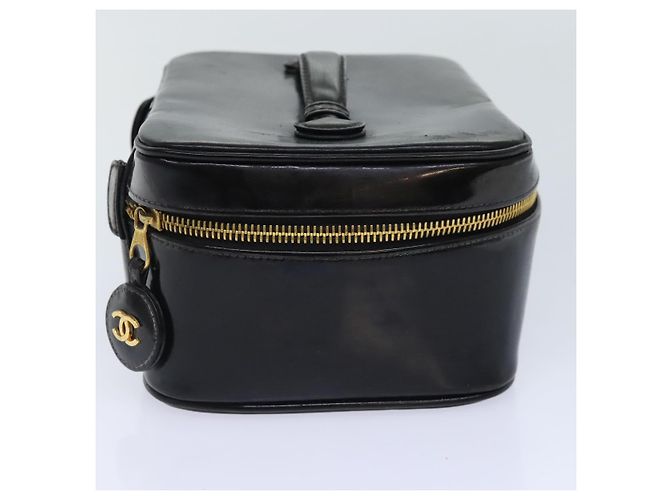 CHANEL COCO Marca Pouch Vanity Pelle verniciata Nera Oro CC Auth bs18347 Nero D'oro - vista 5