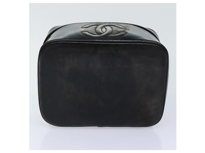 CHANEL COCO Marca Pouch Vanity Pelle verniciata Nera Oro CC Auth bs18347 Nero D'oro - vista 9
