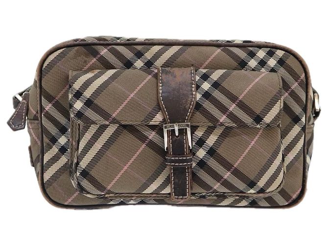 Borsa a spalla Burberry Nova Check Blue Label in nylon marrone Auth ti2105 - vista 2