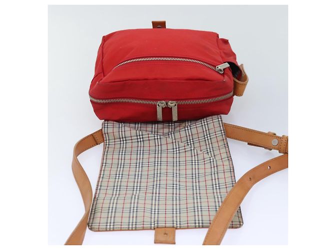 Burberry Borsa a spalla in nylon rosso Auth ti2117 - vista 15