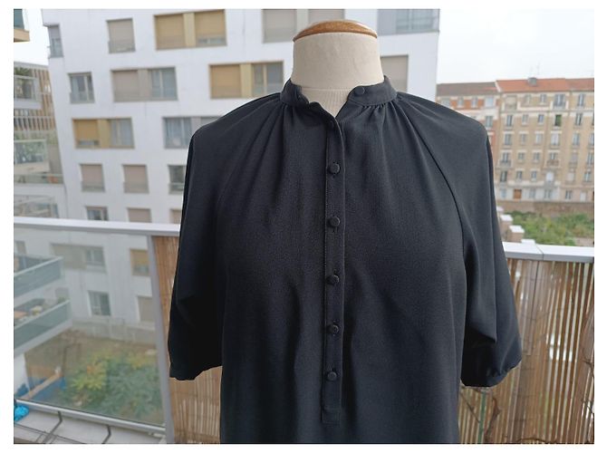Vestido oversized preto de viscose e acetato Céline - vista 11