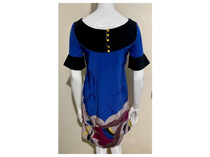 Temperley London Abito in seta blu e multicolore con maniche a tromba - vista 2