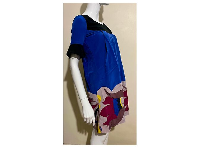Temperley London Abito in seta blu e multicolore con maniche a tromba - vista 3