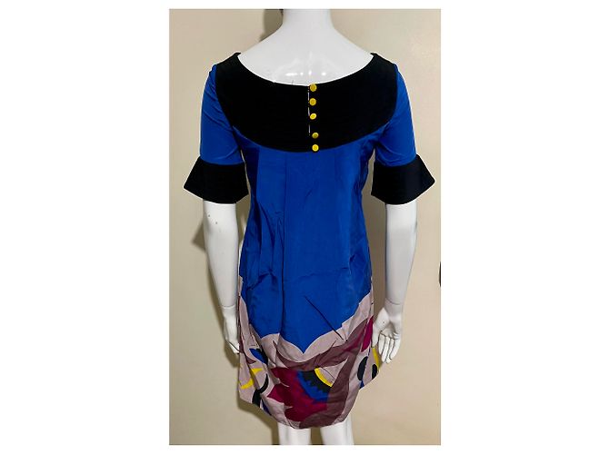 Temperley London Abito in seta blu e multicolore con maniche a tromba - vista 4