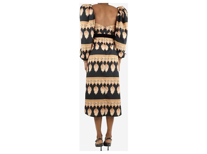 Johanna Ortiz Vestido de algodón con mangas abullonadas estampado en negro - talla UK 6 - vista 2