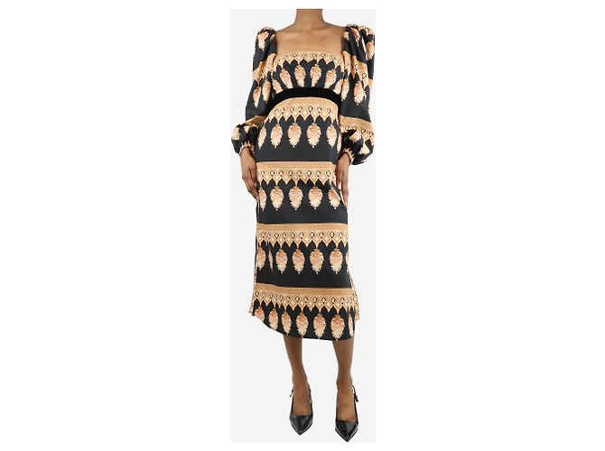 Johanna Ortiz Vestido de algodón con mangas abullonadas estampado en negro - talla UK 6 - vista 3