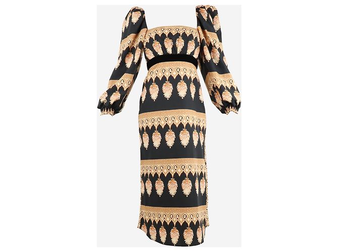 Johanna Ortiz Vestido de algodón con mangas abullonadas estampado en negro - talla UK 6 - vista 4