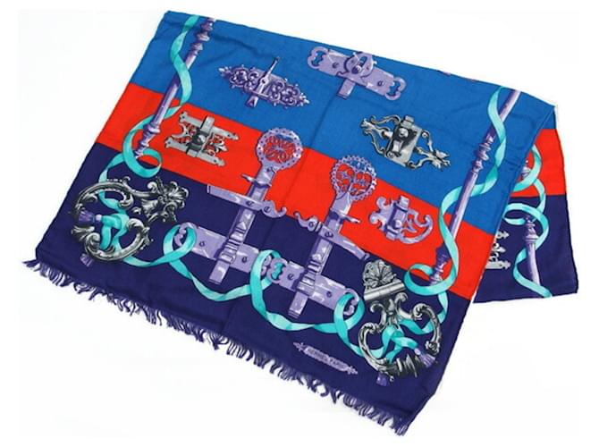 Hermès Sciarpa grande in ferro battuto Hermes Bianco Rosso Blu Multicolore Porpora - vista 2