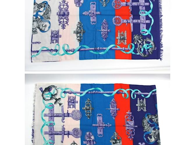 Hermès Sciarpa grande in ferro battuto Hermes Bianco Rosso Blu Multicolore Porpora - vista 4