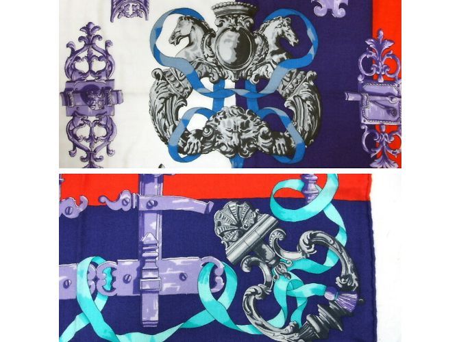 Hermès Sciarpa grande in ferro battuto Hermes Bianco Rosso Blu Multicolore Porpora - vista 6